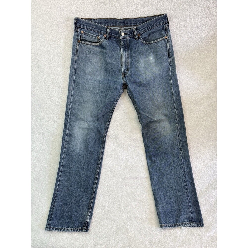 Levis 505 Jeans Mens 38x34 Blue Medium Wash Straight Leg Classic Work Blue Denim